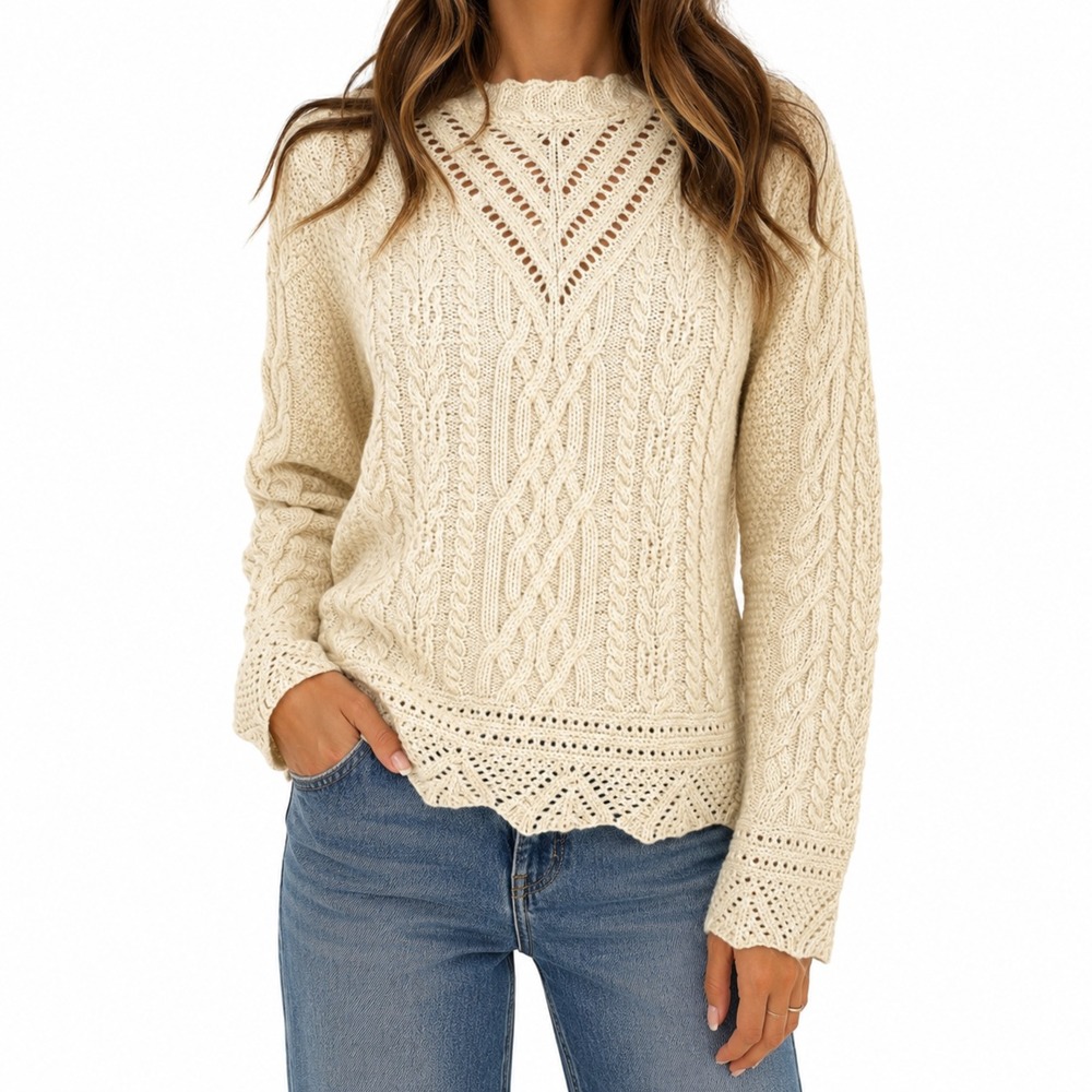 The Irish Store Merino Wool Sweater Womens M Chunky Cable Knit Fisherman Nordic